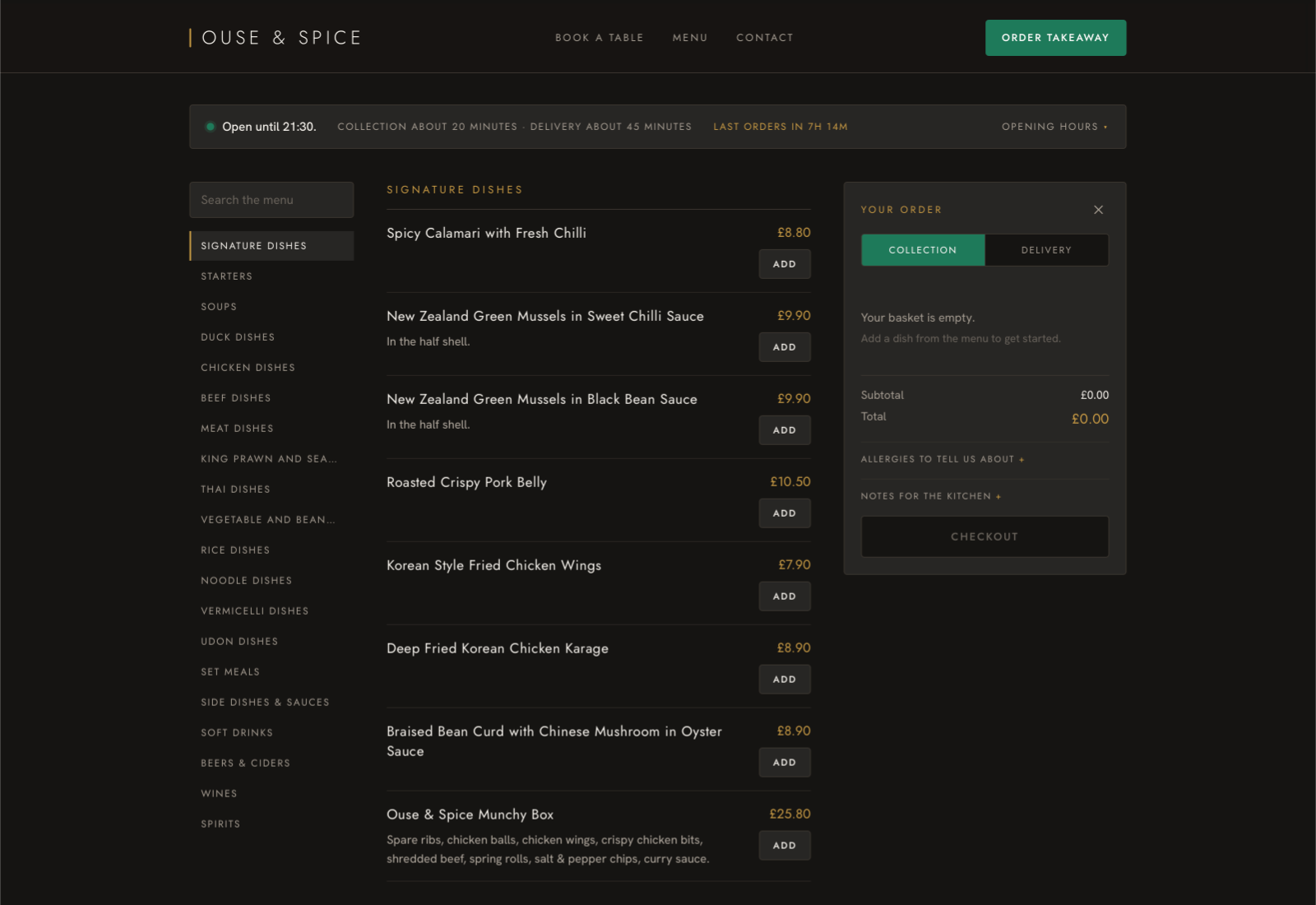 Ouse & Spice online ordering menu