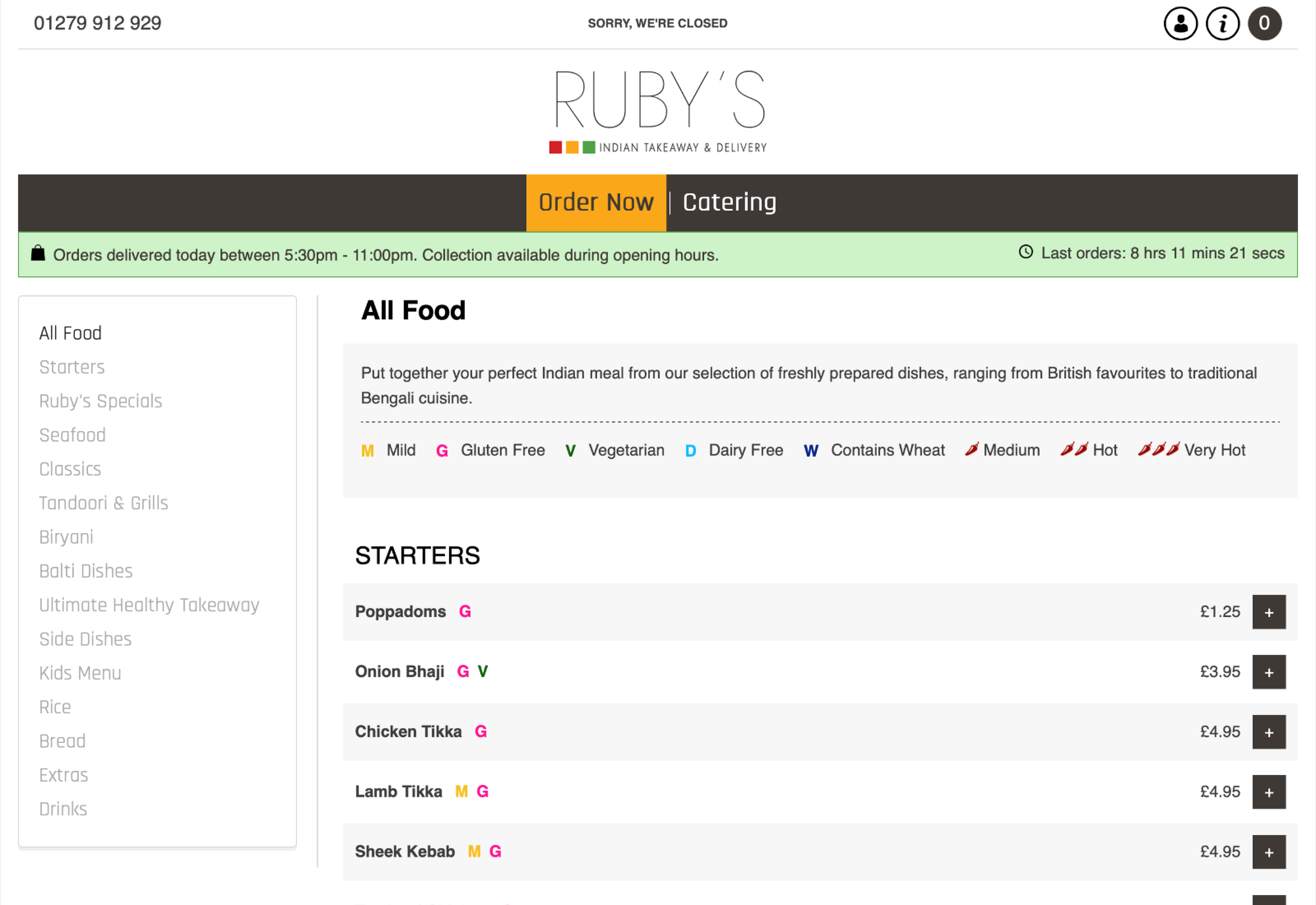 Ruby's Indian Takeaway online ordering menu