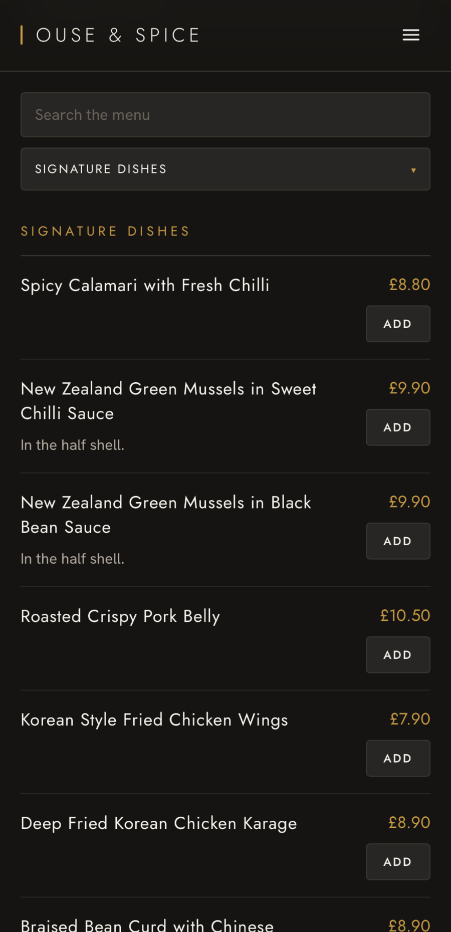 Ouse & Spice ordering site on a phone