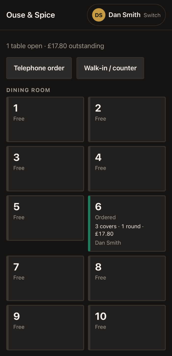 Handheld staff order screen